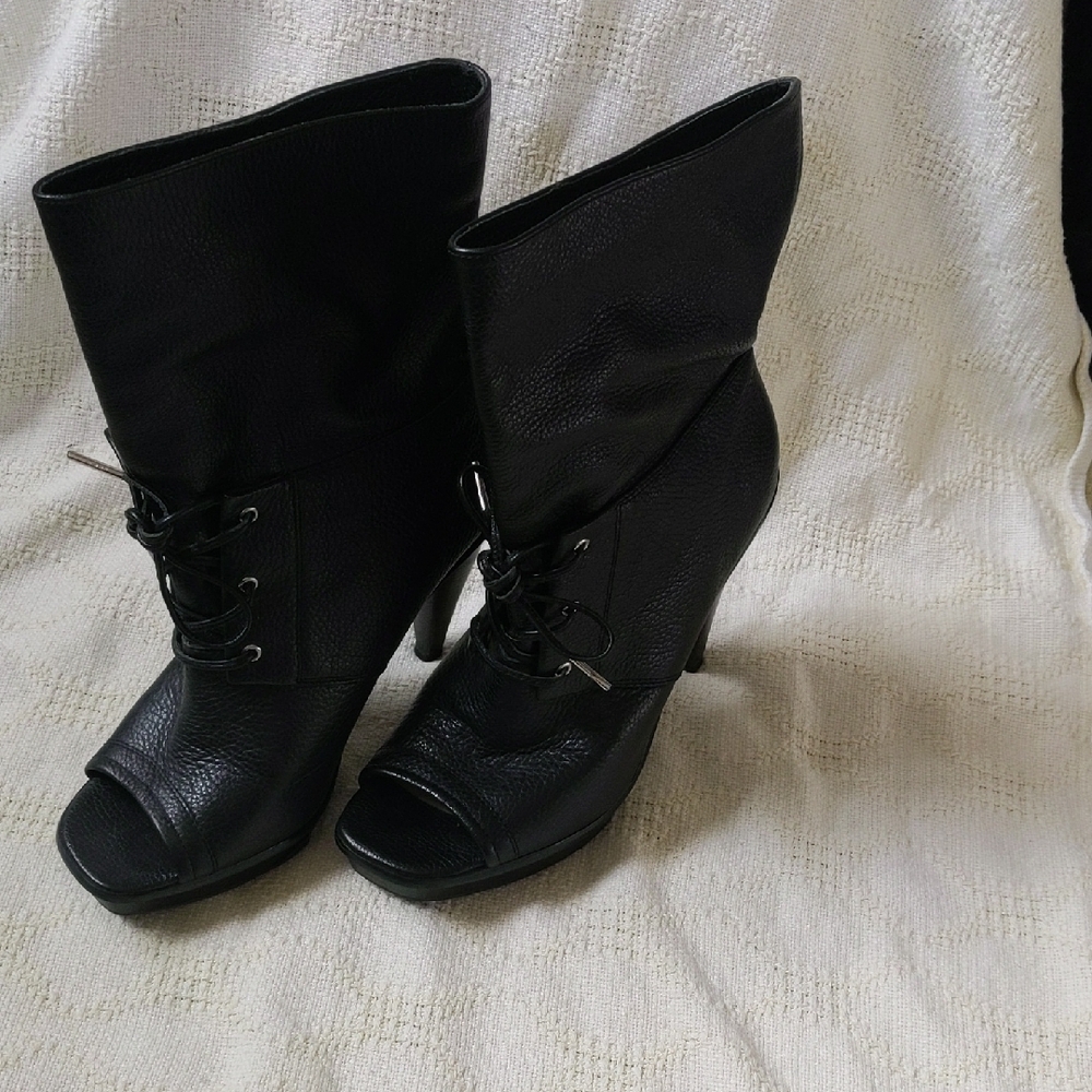MICHAEL Michael Kors Black Peep-Toe Heeled Boots